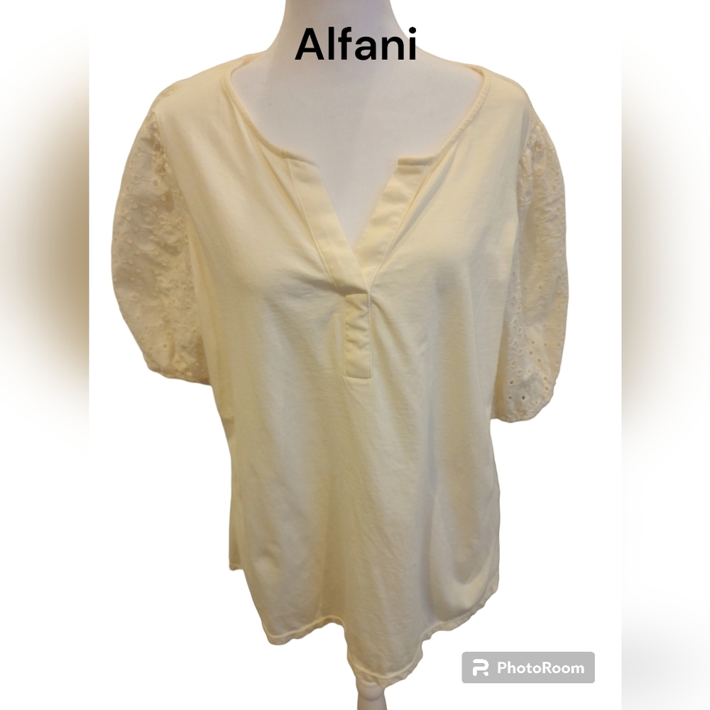 ALFANI Puff Sleeve Cream Top XL